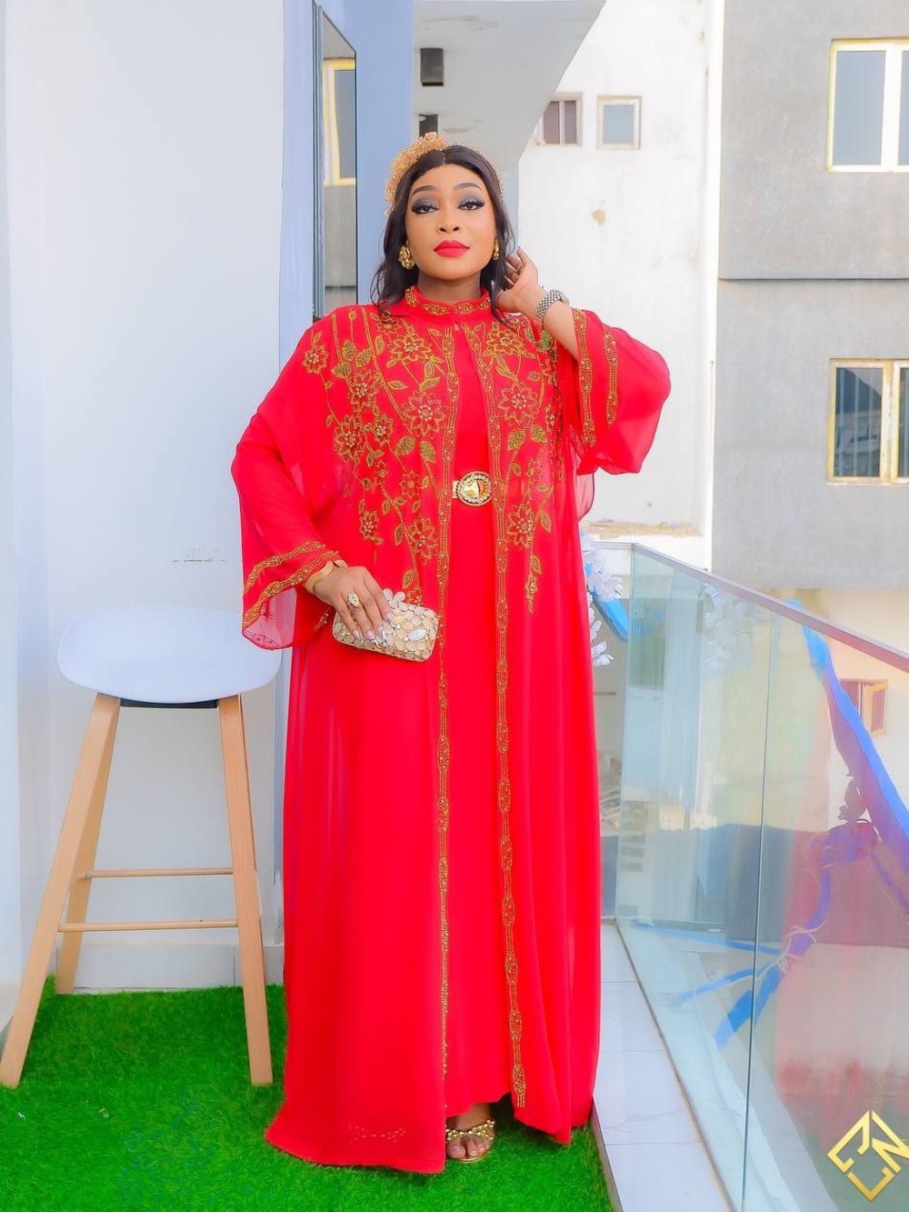 Trina Turk Red Maxi Dress with Gold Embroidery